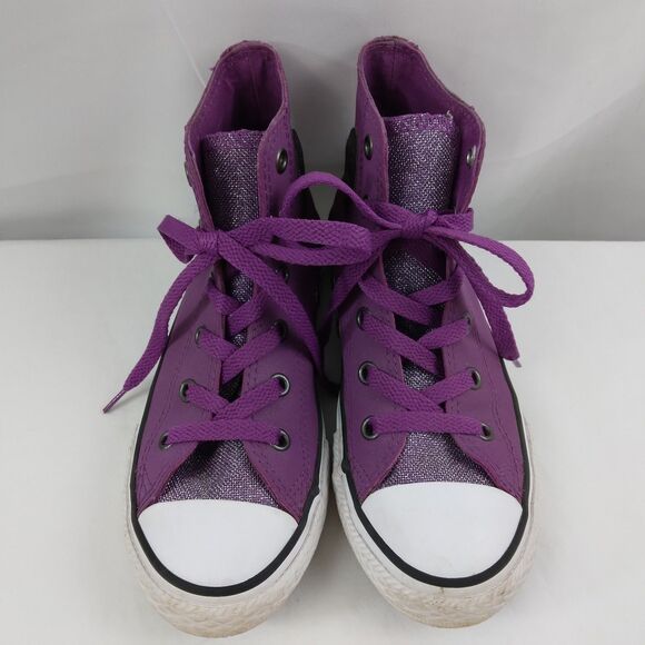 Converse All Star Chuck Taylor High Tops Purple Sparkly Girls Youth Size 1 - Picture 4 of 11